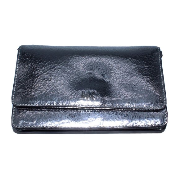 Michael Kors Medium Cross Body Bag Satchel Purse Gray Leather Metallic Silver - Picture 1 of 8